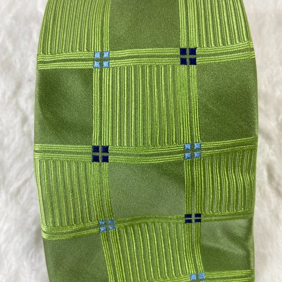 MICHAEL Michael Kors Lime Green and Blue Square Pattern 100% Silk Necktie Tie - Picture 3 of 6